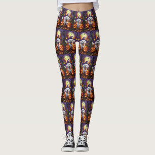 Spooky Bichon Frise Halloween Hexe und Pumpkin Leggings