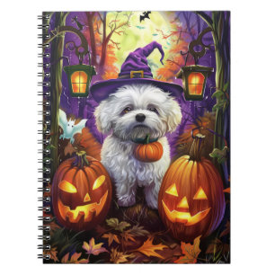 Spooky Bichon Frise Halloween Hexe und Pumpkin Notizblock