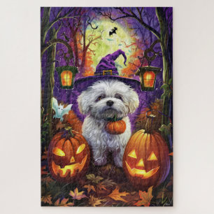 Spooky Bichon Frise Halloween Hexe und Pumpkin Puzzle