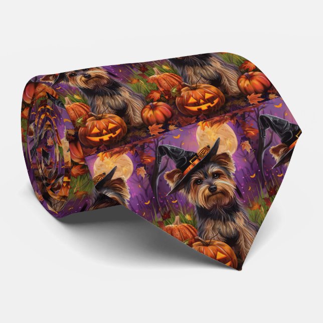 Spooky Biewer Terrier Halloween Hexe und Pumpkin Krawatte (Gerollt)