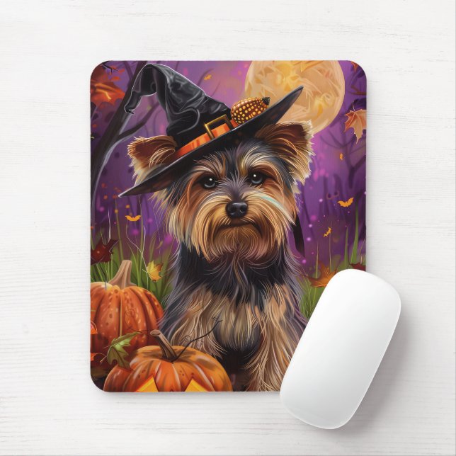 Spooky Biewer Terrier Halloween Hexe und Pumpkin Mousepad (Mit Mouse)