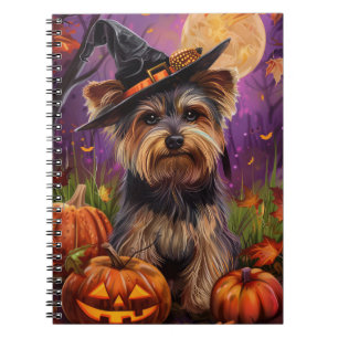 Spooky Biewer Terrier Halloween Hexe und Pumpkin Notizblock