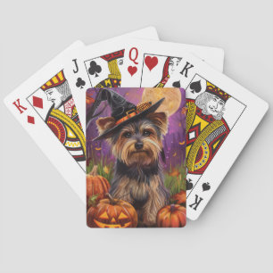 Spooky Biewer Terrier Halloween Hexe und Pumpkin Spielkarten