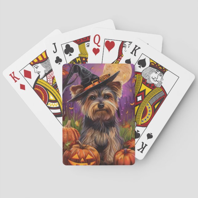 Spooky Biewer Terrier Halloween Hexe und Pumpkin Spielkarten (Rückseite)