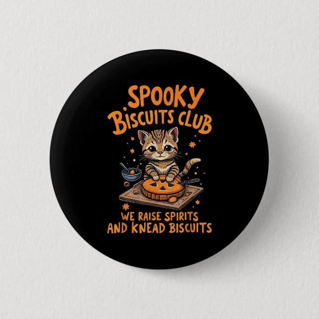 Spooky Biscuits Club Cat Funny Halloween Backen Button (Vorderseite)