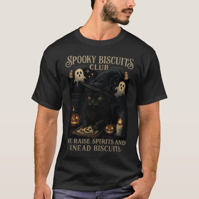 Spooky Biscuits Club Cat Halloween Funny Baking  T-Shirt (Vorderseite)