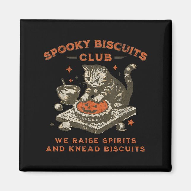 Spooky Biscuits Club Cat, lustiges Halloween Baker Magnet (Vorne)