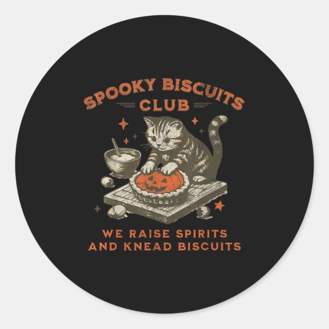 Spooky Biscuits Club Cat, lustiges Halloween Baker Runder Aufkleber (Vorderseite)