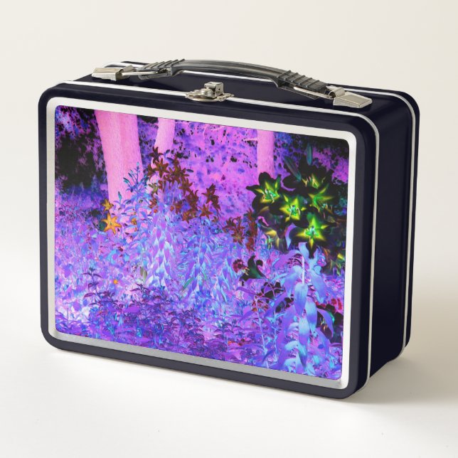 Spooky Black and Crimson Lily Garden Landschaft Metall Brotdose (Vorderseite)