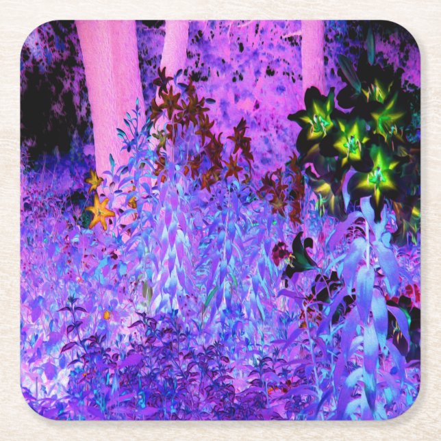 Spooky Black and Crimson Lily Garden Landschaft Rechteckiger Pappuntersetzer (Vorderseite)