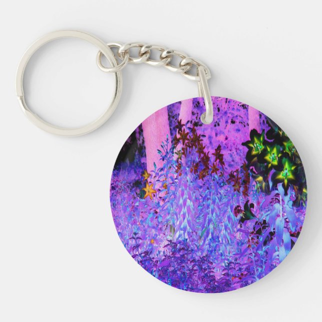 Spooky Black and Crimson Lily Garden Landschaft Schlüsselanhänger (Vorderseite)