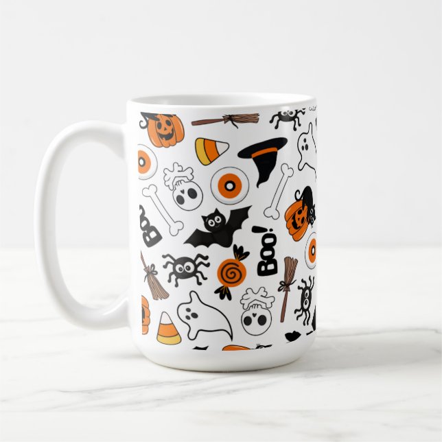 Spooky Black and Orange Halloween Kaffeetasse (Links)