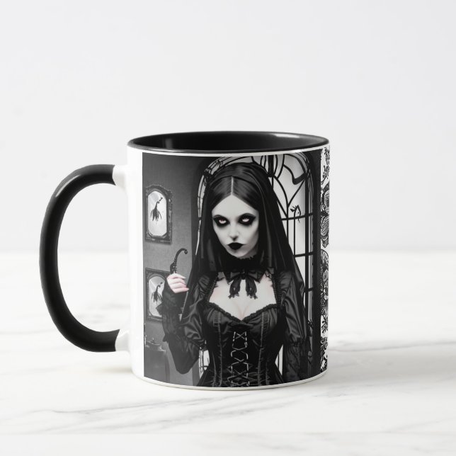 Spooky Black and White Gothic Girl Tasse (Links)