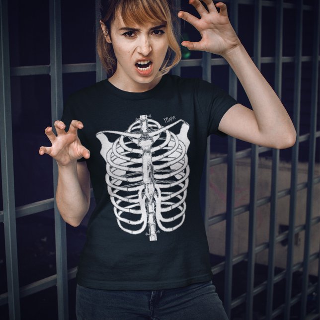 Spooky Black and White Skeleton Halloween T-Shirt (Halloween Black and white skeleton t shirt. )