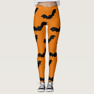 Spooky Black Bats Muster Halloween Orange Leggings
