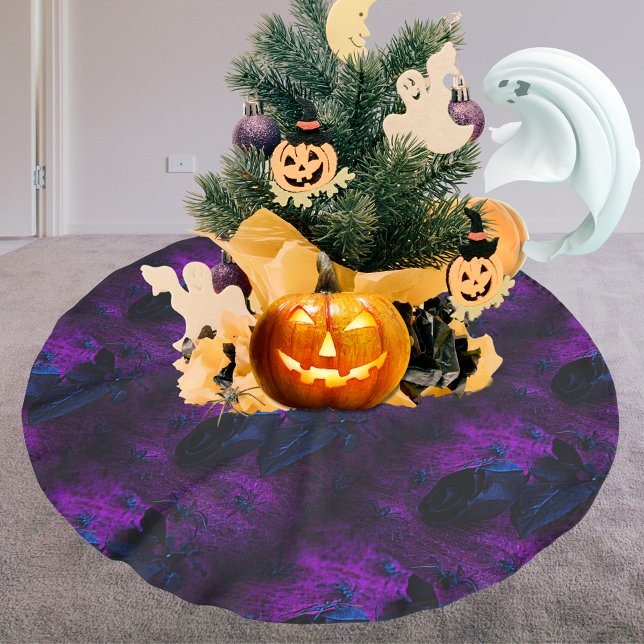 Spooky Black Blue Rose, Black Spiders, Lila, ZSG Polyester Weihnachtsbaumdecke (Spooky Black Blue Rose, Black Spiders, Purple, ZSG Brushed Polyester Tree Skirt)