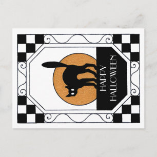 Spooky Black Cat - Art Deco Postkarte