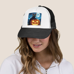 Spooky Black Cat auf Pumpkin Halloween Trucker Hat Truckerkappe