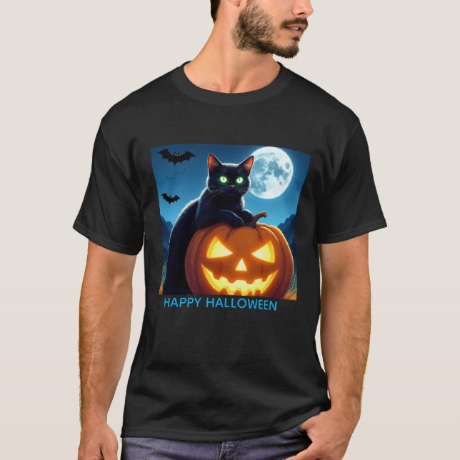 Spooky Black Cat auf Pumpkin Men's T-Shirt (Vorderseite)