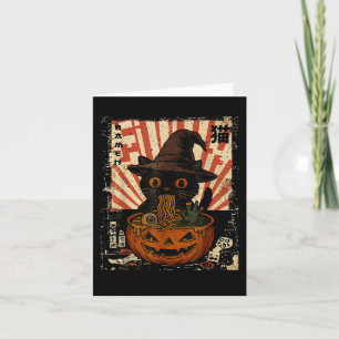 Spooky Black Cat Eating Ramen Japanisch Halloween Karte