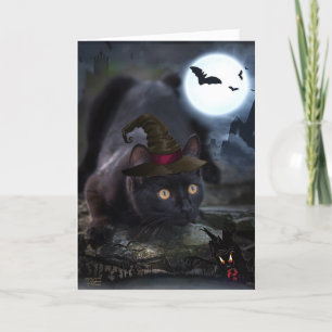 Spooky Black Cat Halloween Card Karte