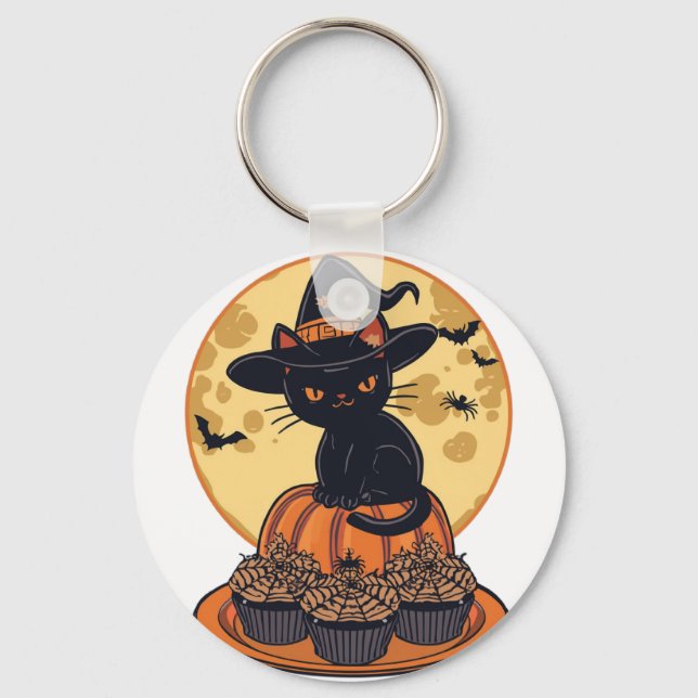 Spooky Black Cat Halloween Keychain – Cute & Creep Schlüsselanhänger (Vorderseite)