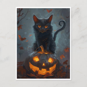 Spooky Black Cat Halloween Kunstdrucke und Geschen Postkarte