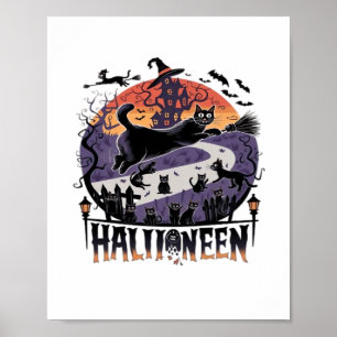 Spooky Black Cat Halloween Night - Vintag Spuk Poster