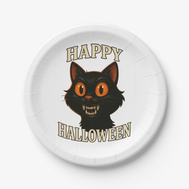 Spooky Black Cat Halloween-Party Pappteller (Vorderseite)