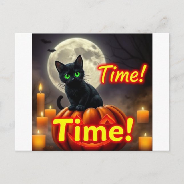 Spooky Black Cat Halloween Postkarte (Vorderseite)