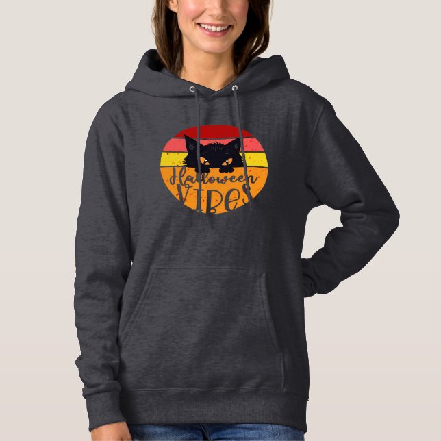 Spooky Black Cat Halloween Vibes Girlfriend Hoodie (Vorderseite)