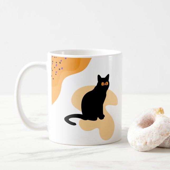 Spooky Black Cat mit Creepy Eyes Halloween Geschen Kaffeetasse (Mit Donut)