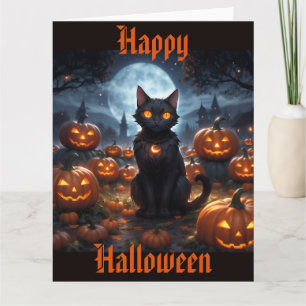 Spooky Black Cat mit Jack O'Lanterns Karte