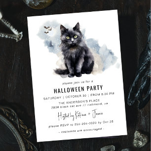 Spooky Black Cat   Niedliches Halloween-Party der  Einladung