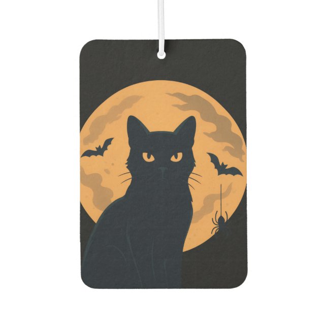 Spooky Black Cat Silhouette Halloween Autolufterfrischer (Vorderseite)