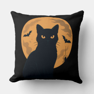 Spooky Black Cat Silhouette Halloween Gothic Cat Kissen