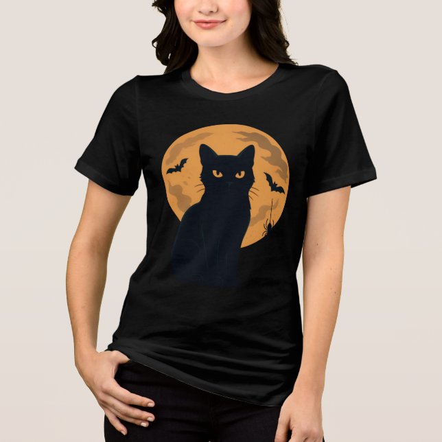 Spooky Black Cat Silhouette Halloween Gothic Cat Tri-Blend Shirt (Vorderseite)