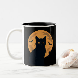 Spooky Black Cat Silhouette Halloween Gothic Cat Zweifarbige Tasse