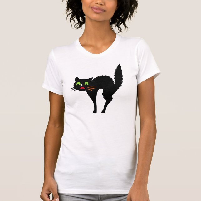 Spooky Black Cat Trick oder Treat Halloween Kostüm T-Shirt (Vorderseite)