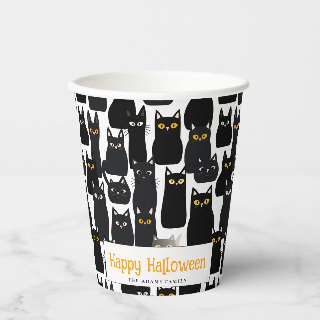Spooky Black Cats Individuelle Name Happy Hallowee Pappbecher (Vorderseite)