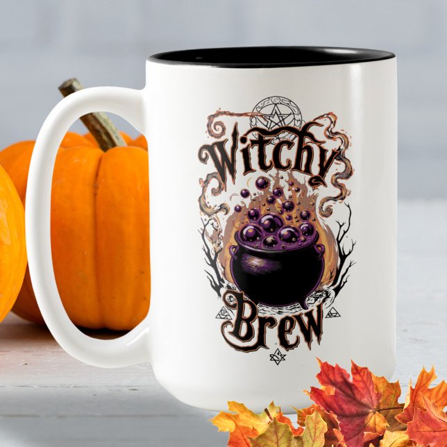 Spooky Black Cauldron Halloween Hexen brauen Zweifarbige Tasse (Von Creator hochgeladen)