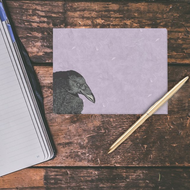 Spooky Black Crow Raven Face Post-it Klebezettel (Head and face of a black crow on pretty marbled look purple post it notes.)