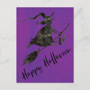 Spooky Black Flying Hexe Happy Halloween Postkarte
