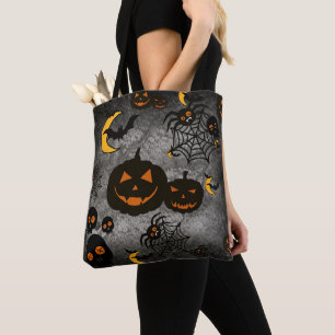 SPOOKY BLACK HALLOWEEN PUMPKINS MOONS BATS