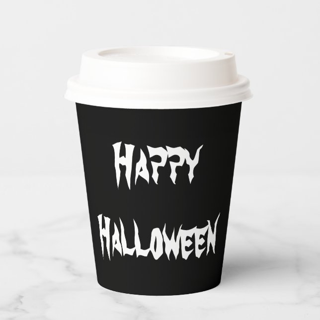Spooky Black Happy Halloween Paper Cup Pappbecher (Vorderseite)