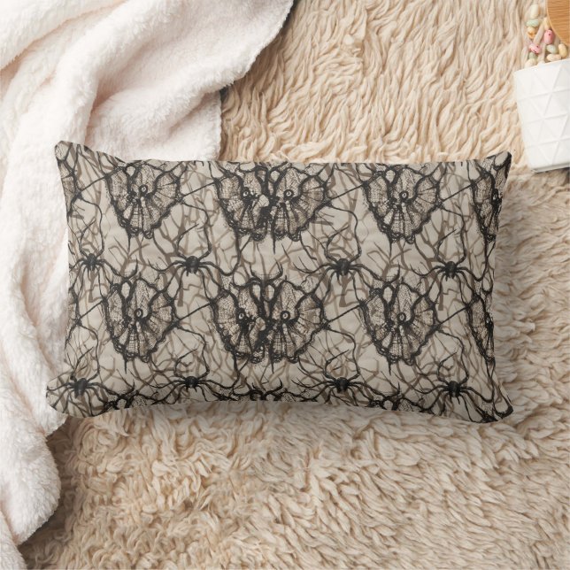 Spooky Black Lace Spider Web Nahtlose Muster - Lendenkissen (Decke)