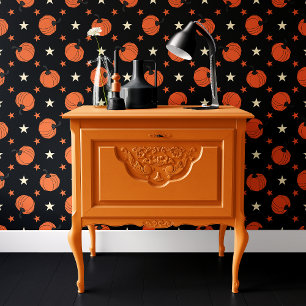 Spooky Black & Orange Pumpkin Stars Halloween Tapete