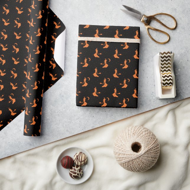 Spooky Black & Orange Witch Wrapping Paper Roll Geschenkpapier (Kunsthandwerk)