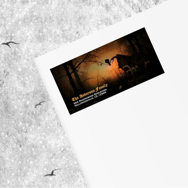 Spooky Black Raven Halloween-Rücksendeadresse Adressaufkleber (Von Creator hochgeladen)