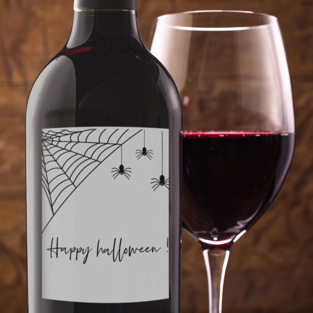 Spooky Black Spiders Party | Frohe Halloween Weinetikett (Von Creator hochgeladen)